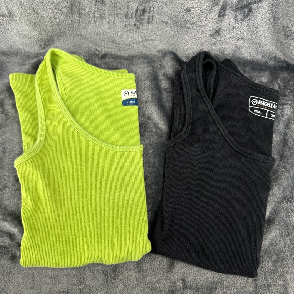 Lot of 2 Magellan Ribbed Wide Strap Scoop Neck Tank Top XS Lime Green Black